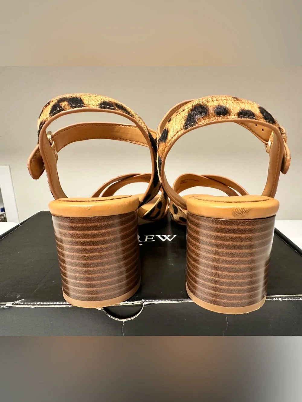 J. Crew Leopard Print Block Heel Sandals in Tan and Black